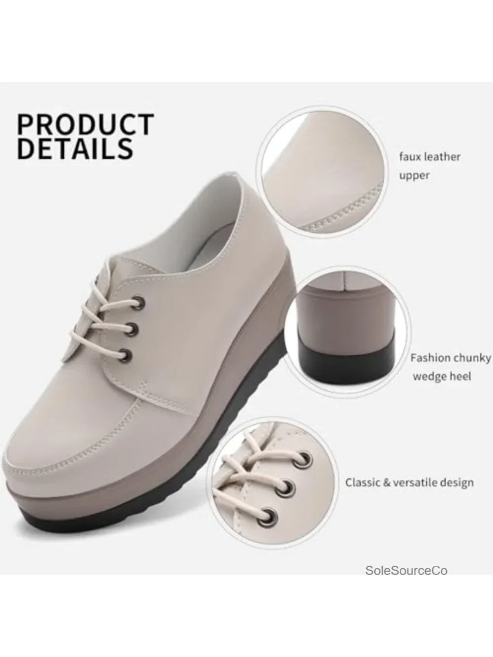 Women's Chunky Wedge Loafers Faux Leather Slip-On Comfort Shoes